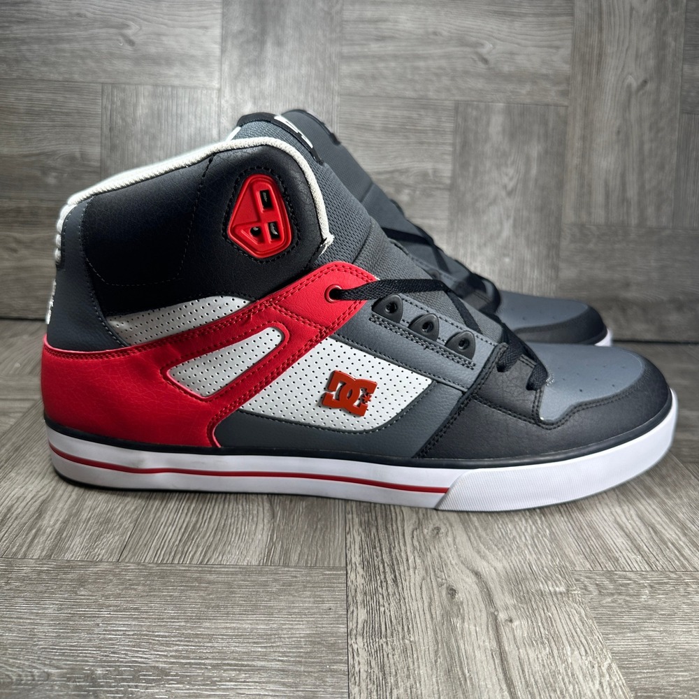 DC Pure High-Top WC Mens 18 Grey Black Red Leather Skateboarding NEW